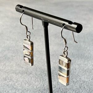 Sterling Silver Mother Of Pearl Abalone Dangle/Drop Earrings